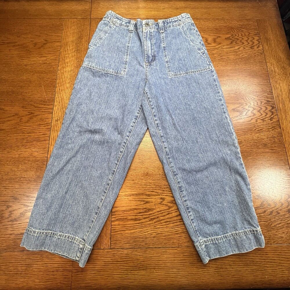 Vtg Faded Glory Womens 4 Wide Leg Crop Denim Capri Jeans Porkchop Pocket